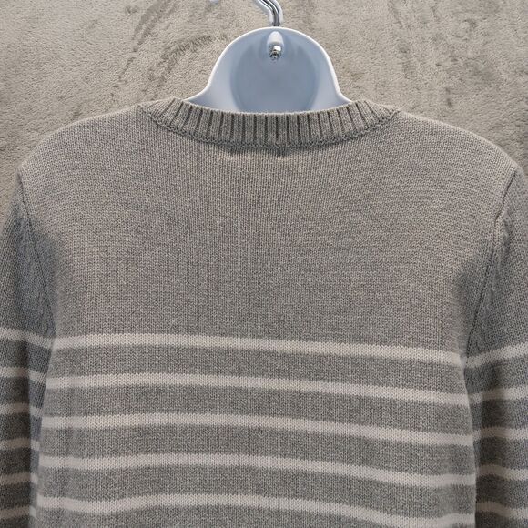 Gap Womens Sweater Cotten Knit Gray White Striped Crew Neck Casual Size M - Picture 9 of 10